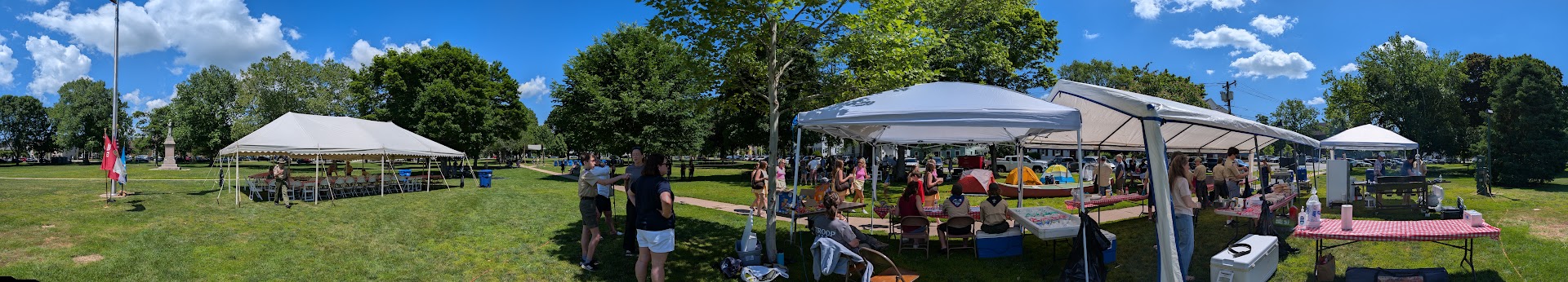 Troop members setting up at the Strawberry Social.